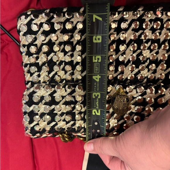 Kurt Geiger Black and Gold Floral Shoulder Bag - Picture 8 of 10